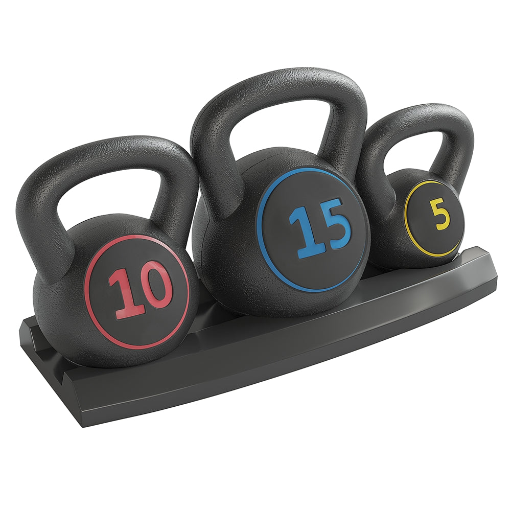 Yaheetech 3pcs Kettlebell Weight Set HDPE Kettle Bell Weight Lifting Training with Storage Rack, 5/10/15lb Weights for Home Workout Gym Exercise Fitness Strength Training