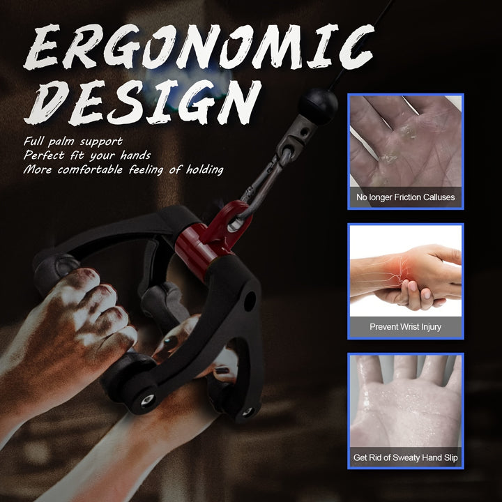 Ergonomic V-Grip Handle for Cable Machines - Dual D Design, TPE Material, Fit - Ideal for Pull Downs & Strength Training - Red/Black