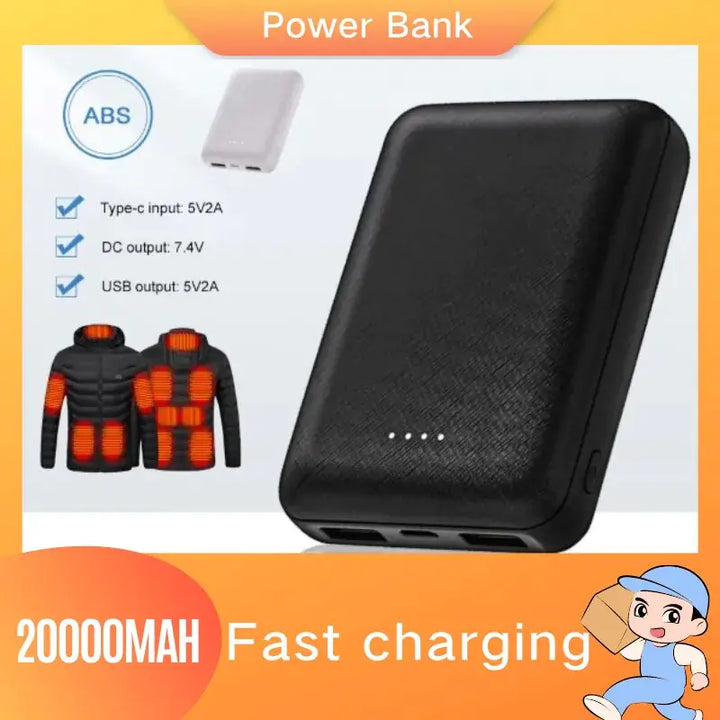 20000mAh Power Bank Portable USB Charger Fast Charging External Battery Pack for Heating Vest Jacket Scarf Socks Glove Equipment