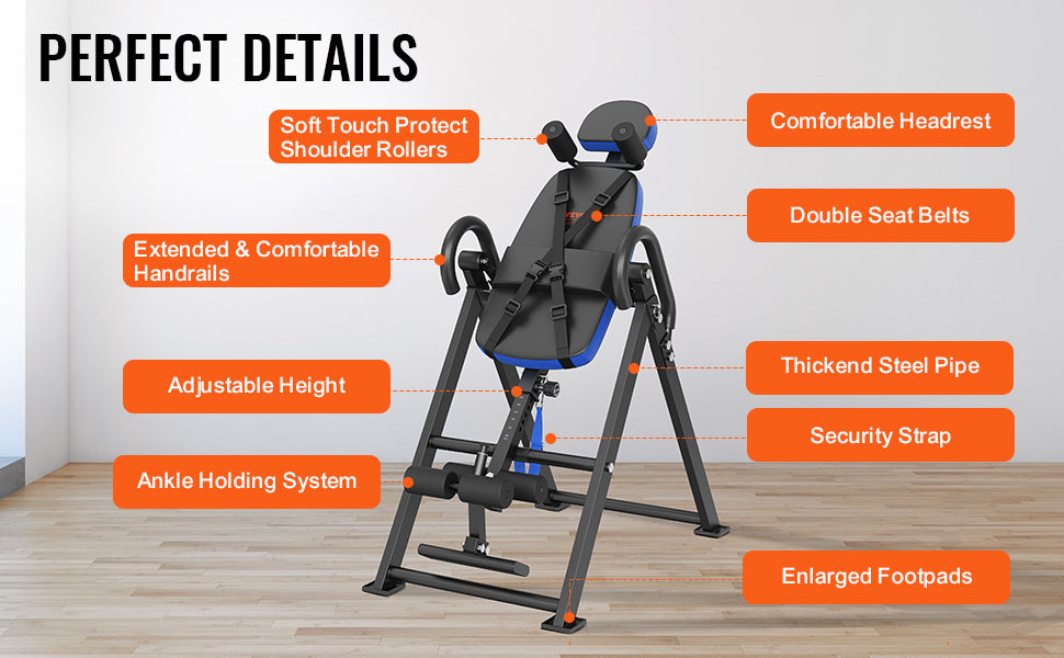 VEVOR Inversion Table Heavy Duty Inversion Table Decompression Back Stretcher Machine Strength Training Equipment with Headrest