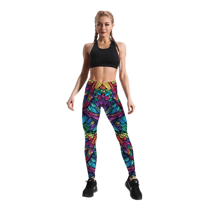 Quickitout Color Feathers 3D Printed Women's Mid-Waist Fitness Trousers