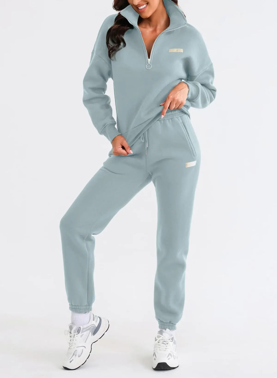 Herseas Women 2 Piece Outfits Sweatsuit Lounge Set Half Zip Pullover with Jogger Airport Tracksuit Matching Pants Set XX-Large Mist Blue