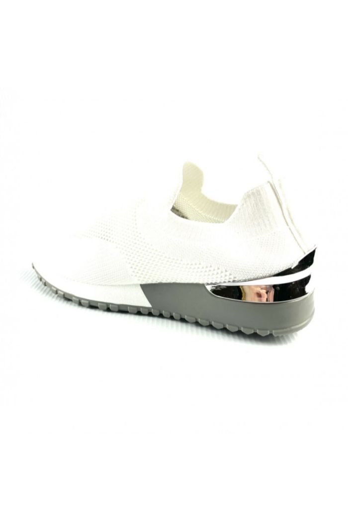 White Knitted Sock Trainers Ladies w/ Silver Detail