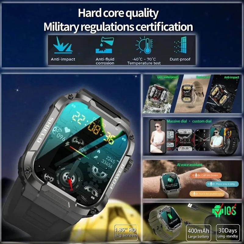 Rugged Military Smart Watch With GPS Tracking